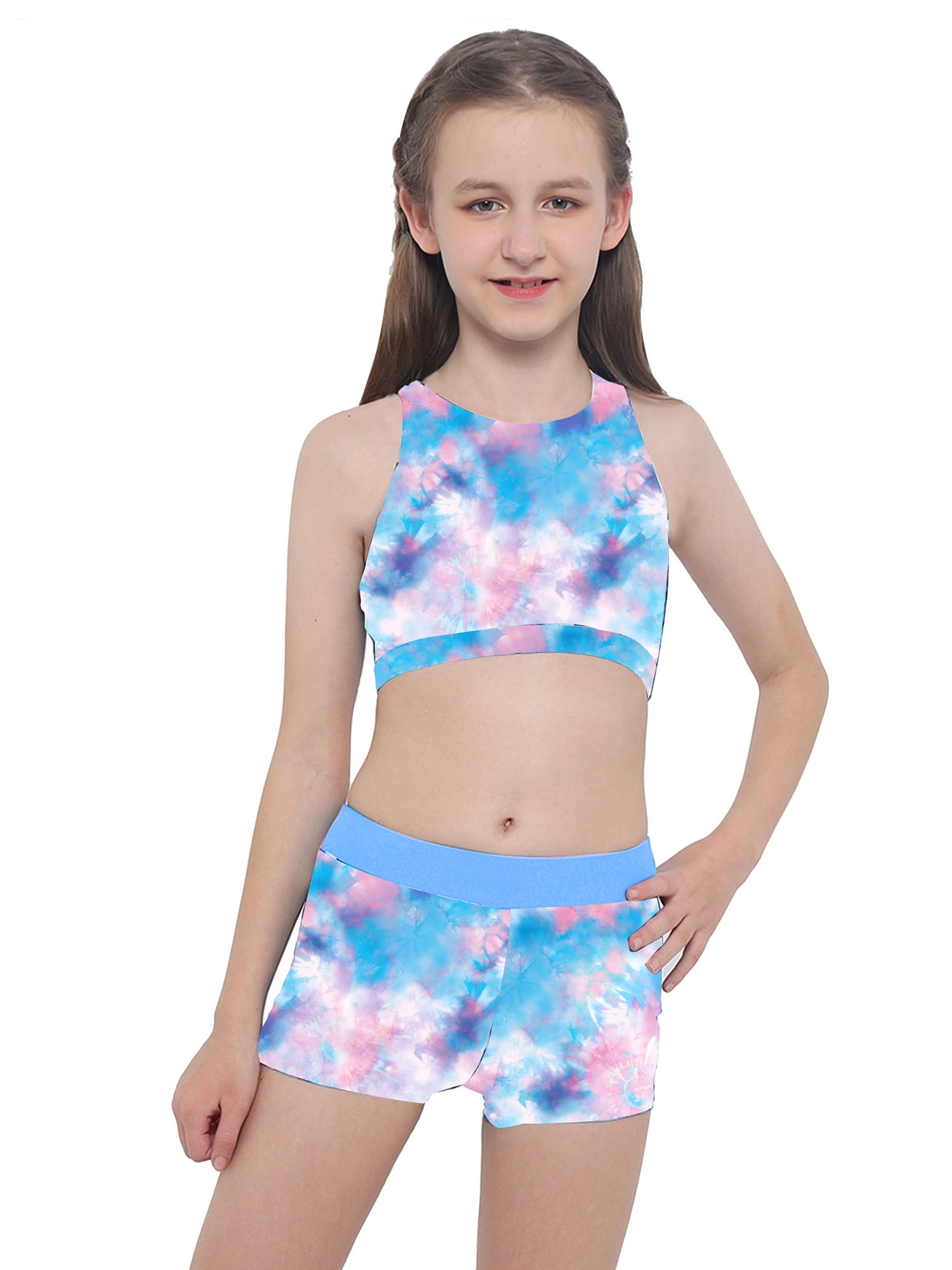 CHICTRY Kids Girls Two Piece Dance Outfit Crop Top with Shorts Set  Activewear Pink 14 