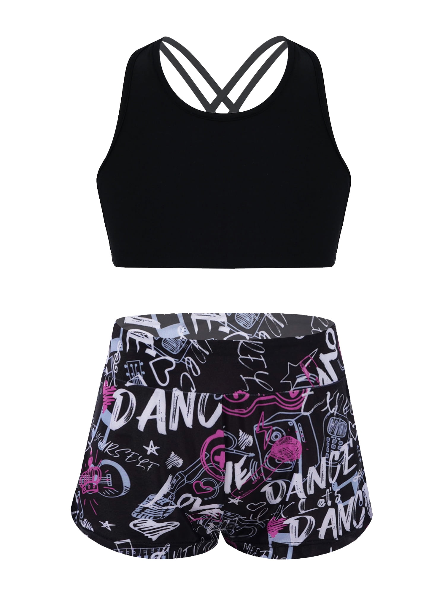 CHICTRY Kids Girls Two Piece Dance Outfit Crop Top with Shorts Set