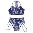 thumbnail image 1 of CHICTRY Kids Girls Two-pieces Swimsuit Floral Patterns Crop Top with Bottoms Bathing Suit Beach Pool Swimwear Beach Navy Blue 4, 1 of 7