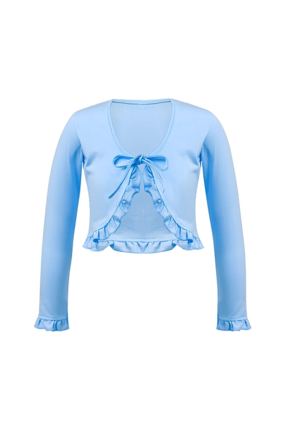 Kids Girls Warm-up Knit Cardigan Long Sleeve Ballet Dance Gymnastics Shoulder Wraps Sweaters