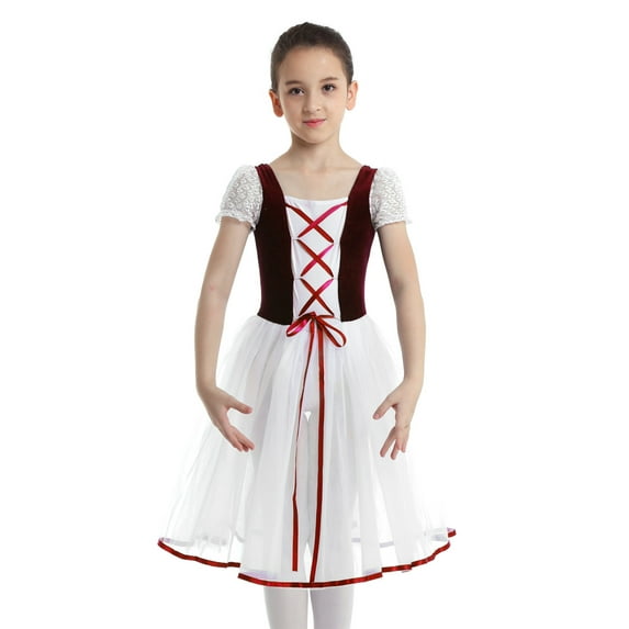 CHICTRY Kids Little Girls Ballet Gymnastics Dress Velvet Leotard Tutu Dress Burgundy 5-6