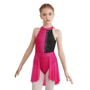 CHICTRY Kids Lyrical Dance Dress Girls Sleeveless Rhinestone Latin Jazz Gymnastics Leotard Costume Hot Pink&Black 12
