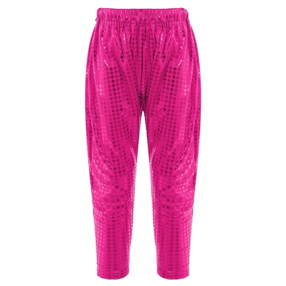 CHICTRY Kids Toddlers Boys Sequined Pants Teens Shiny Sequins Hip Hop Street Dance Costume Hot Pink 6-7