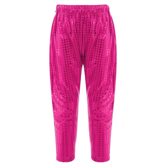 CHICTRY Kids Toddlers Boys Sequined Pants Teens Shiny Sequins Hip Hop Street Dance Costume Hot Pink 7-8
