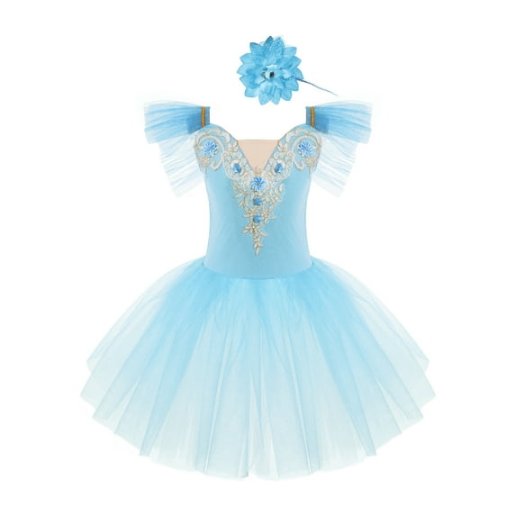 CHICTRY Little Girls Ballerina Tutus Mesh Dress Dance Costume Spaghetti Shoulder Straps Ballet Skirted Leotard with Headdress Set