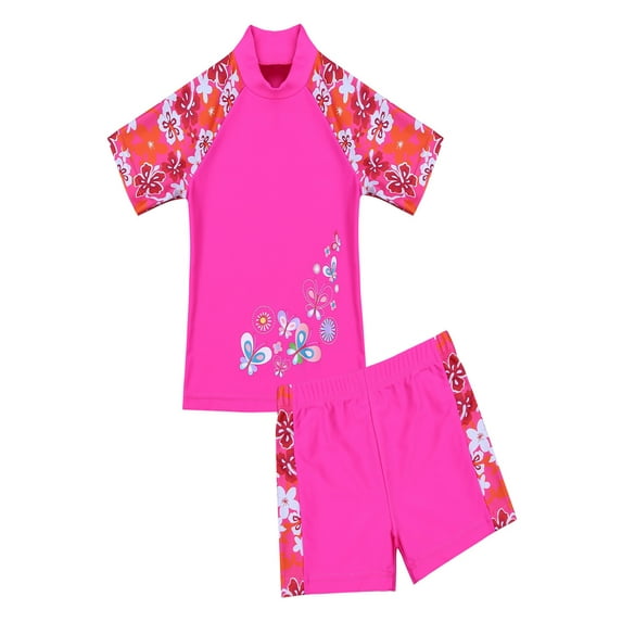 CHICTRY Little Girls Two-Piece Swimsuit Rash Guard Floral Printed Swimwear