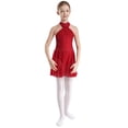 thumbnail image 1 of CHICTRY Lyrical Dance Dress for Girls Halter Rhinestone Tank Leotard Tulle Skirts Ballet Dancewear Burgundy 16, 1 of 6