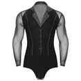 thumbnail image 1 of CHICTRY Men's Latin Jazz Dance Leotard Sparkly Rhinestone Sheer Mesh Long Sleeve Bodysuit Black M, 1 of 7