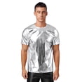 thumbnail image 1 of CHICTRY Men's Metallic Short Sleeve T Shirts Modern Jazz Hiphop Disco Ballroom Tank Top Club Dancewear Silver S, 1 of 3