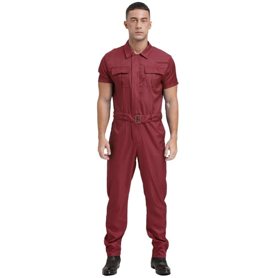 CHICTRY Men's Solid Color Work Overalls One Piece Mechanic Jumpsuits Lightwear Uniform Burgundy 3XL