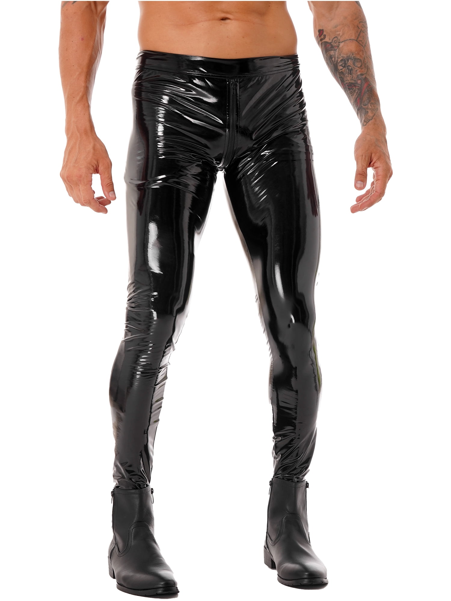 CHICTRY Mens Casual Skinny Pants Slim Fit Faux Leather Biker Leggings