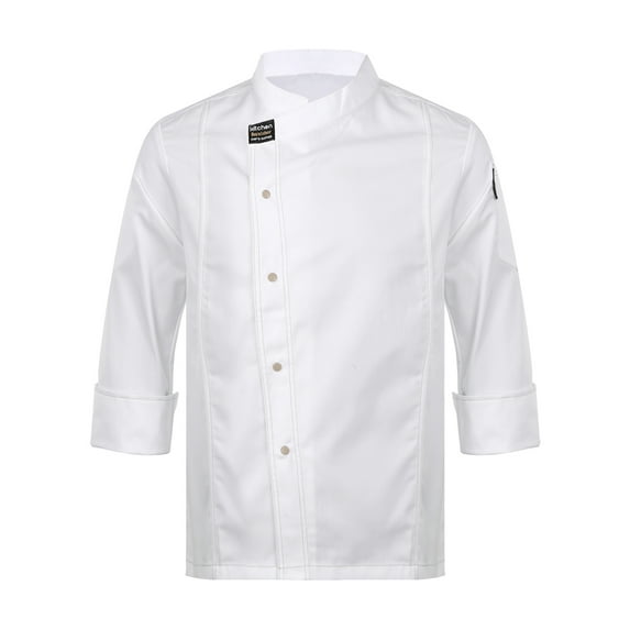 CHICTRY Mens Chef Coat Jacket Short/Long Sleeve Hotel Restaurant Uniform Kitchen Work Wear Baking Shirt White Long Sleeve XL