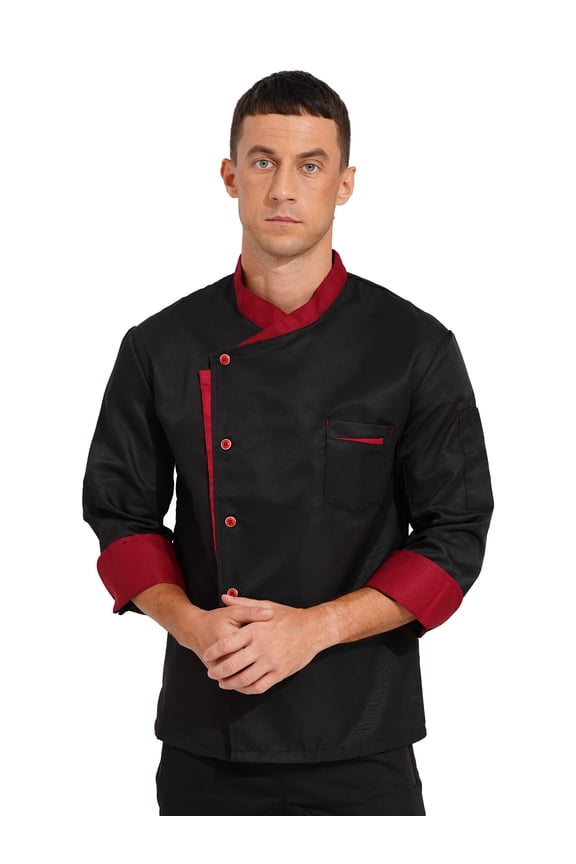 Mens Chef Uniform Jacket Long Sleeve Hotel Kitchen Cook Uniform Coat Black M