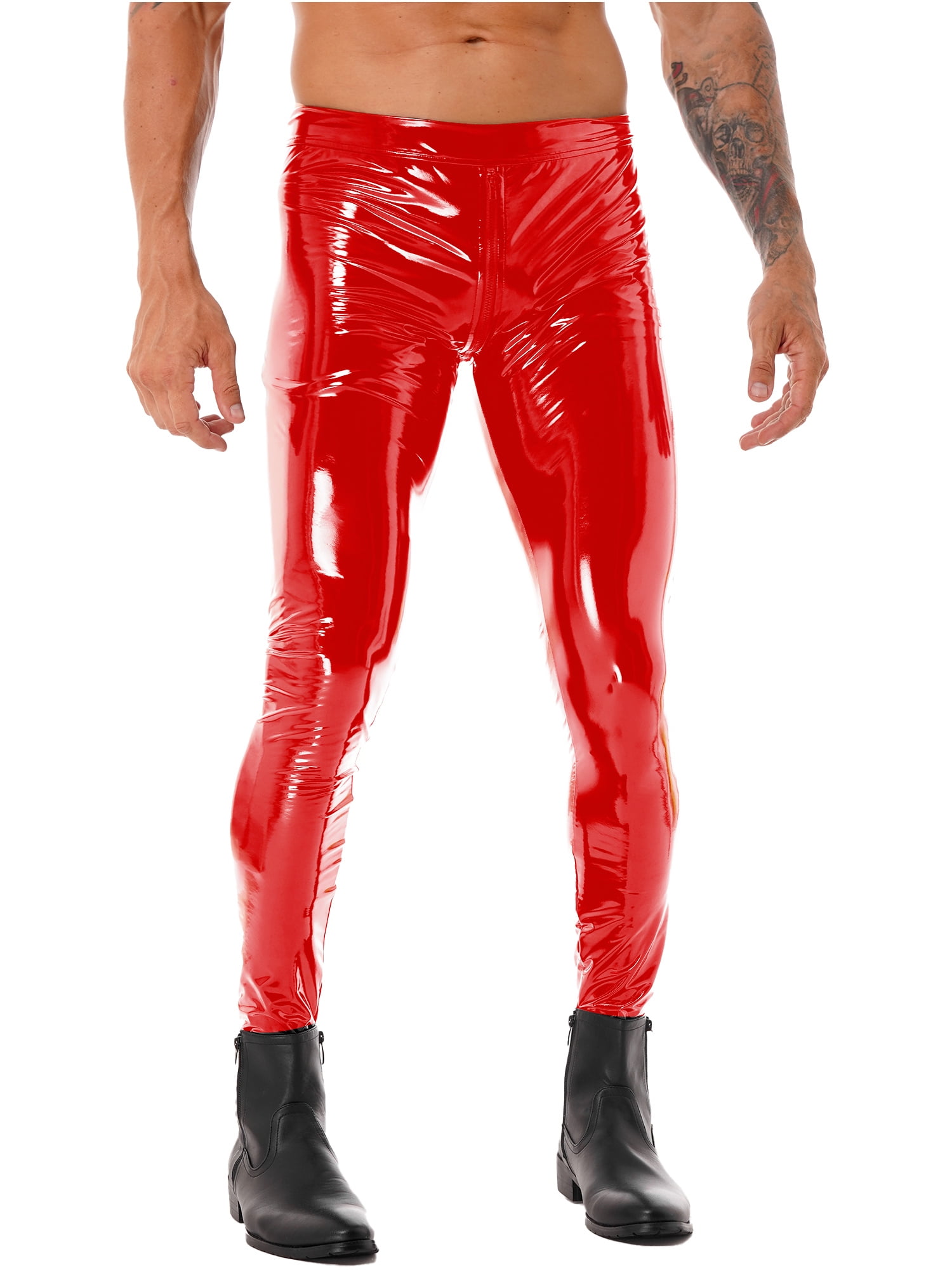 CHICTRY Mens Faux Leather Skinny Leggings Shiny Tights Motorcycle