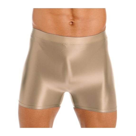 CHICTRY Mens Glossy Short Leggings Solid Color Shorts for Swimming Fitness Jogging Coffee XL