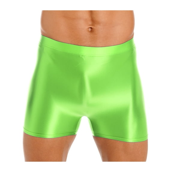 CHICTRY Mens Glossy Short Leggings Solid Color Shorts for Swimming Fitness Jogging Fluorescent Green XL