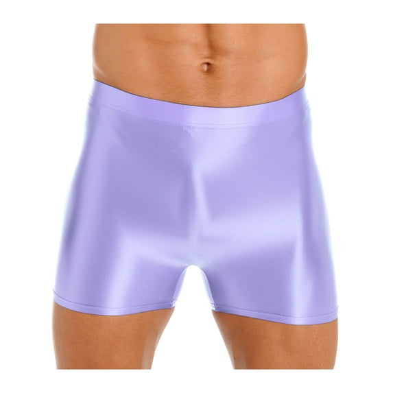 CHICTRY Mens Glossy Short Leggings Solid Color Shorts for Swimming Fitness Jogging Purple XL