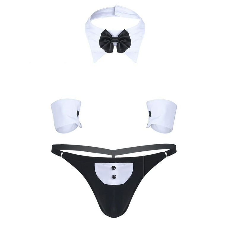 Sexy Male Sissy-Thong Police Lingerie Outfit Set (Bow Tie Necklace