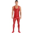 thumbnail image 1 of CHICTRY Mens Nylon Glossy Full Body Unitard Sleeveless One Piece Catsuit Gym Sports Leotard Jumpsuit Red XL, 1 of 7