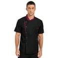thumbnail image 1 of CHICTRY Mens Oblique Collar Chef Uniform Coat Short Sleeve Front Button Restaurant Kitchen Jacket Black XXL, 1 of 7