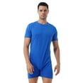 thumbnail image 1 of CHICTRY Mens One-Piece Short Sleeve Swimming Jumpsuit Front Zipper Press Button Crotch Boxer Rompers Bodysuit Blue XXL, 1 of 7