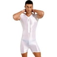 thumbnail image 1 of CHICTRY Mens One Piece Swimsuit Short Sleeve Zipper Jumpsuit Glossy Stretchy Bodybuilding Swimming Suit White M, 1 of 6