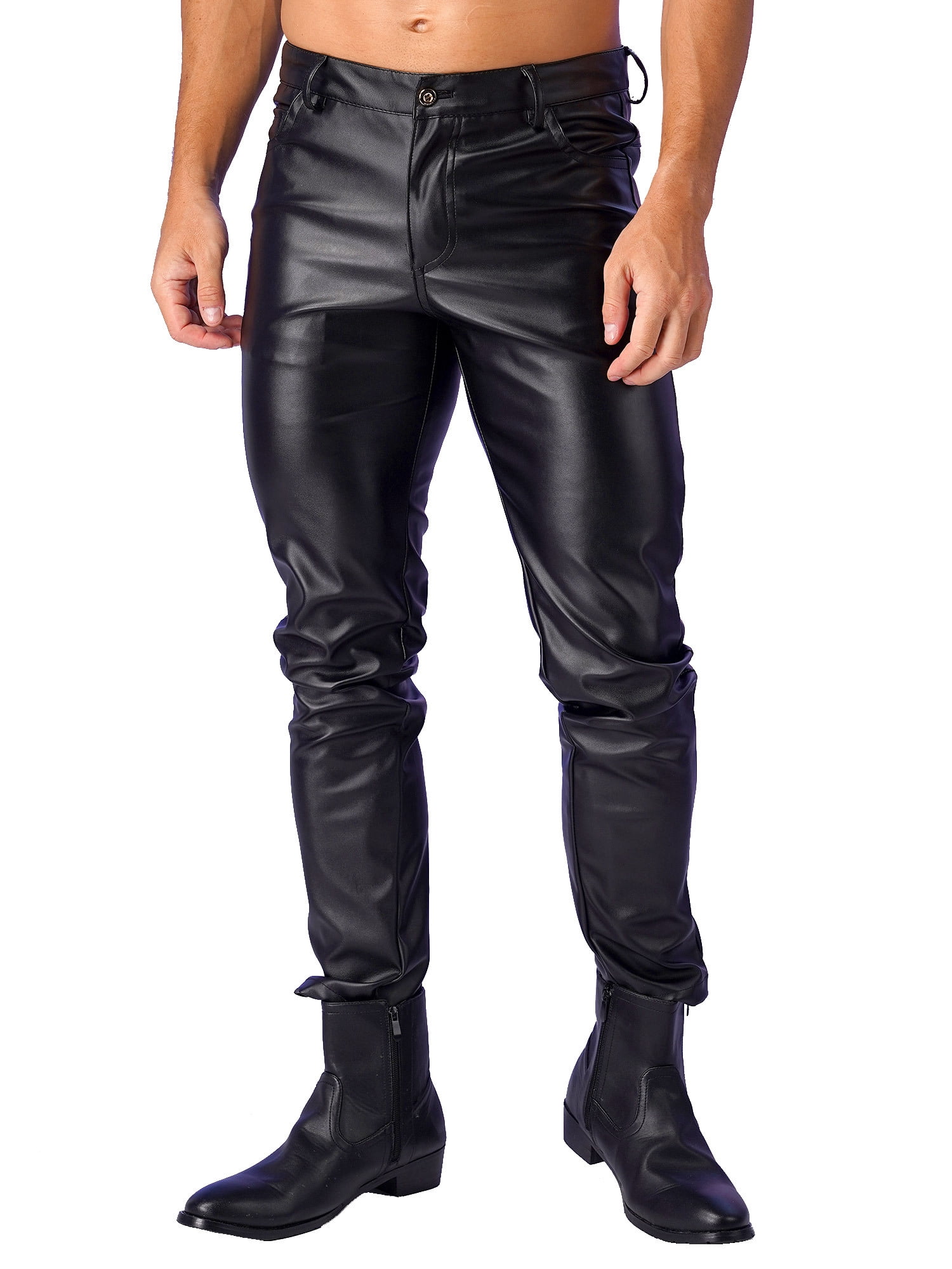 CHICTRY Mens PU Leather Pants Retro Punk 80's Rock Skinny Leggings