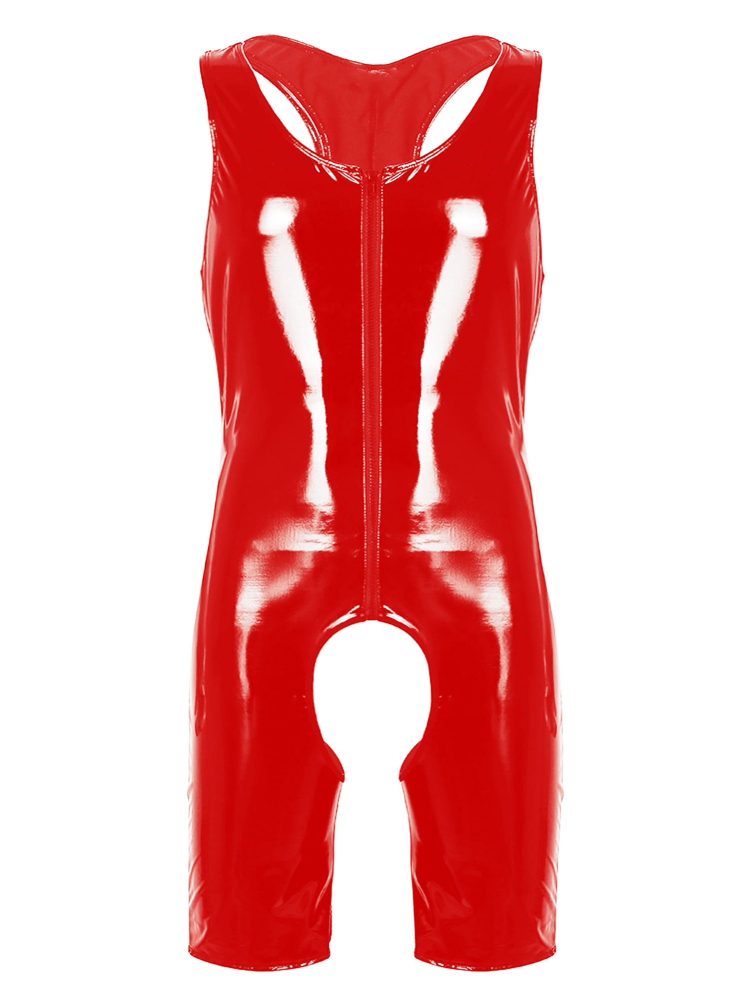 CHICTRY Mens Shiny Patent Leather Bodysuit Racer Back Crotchless