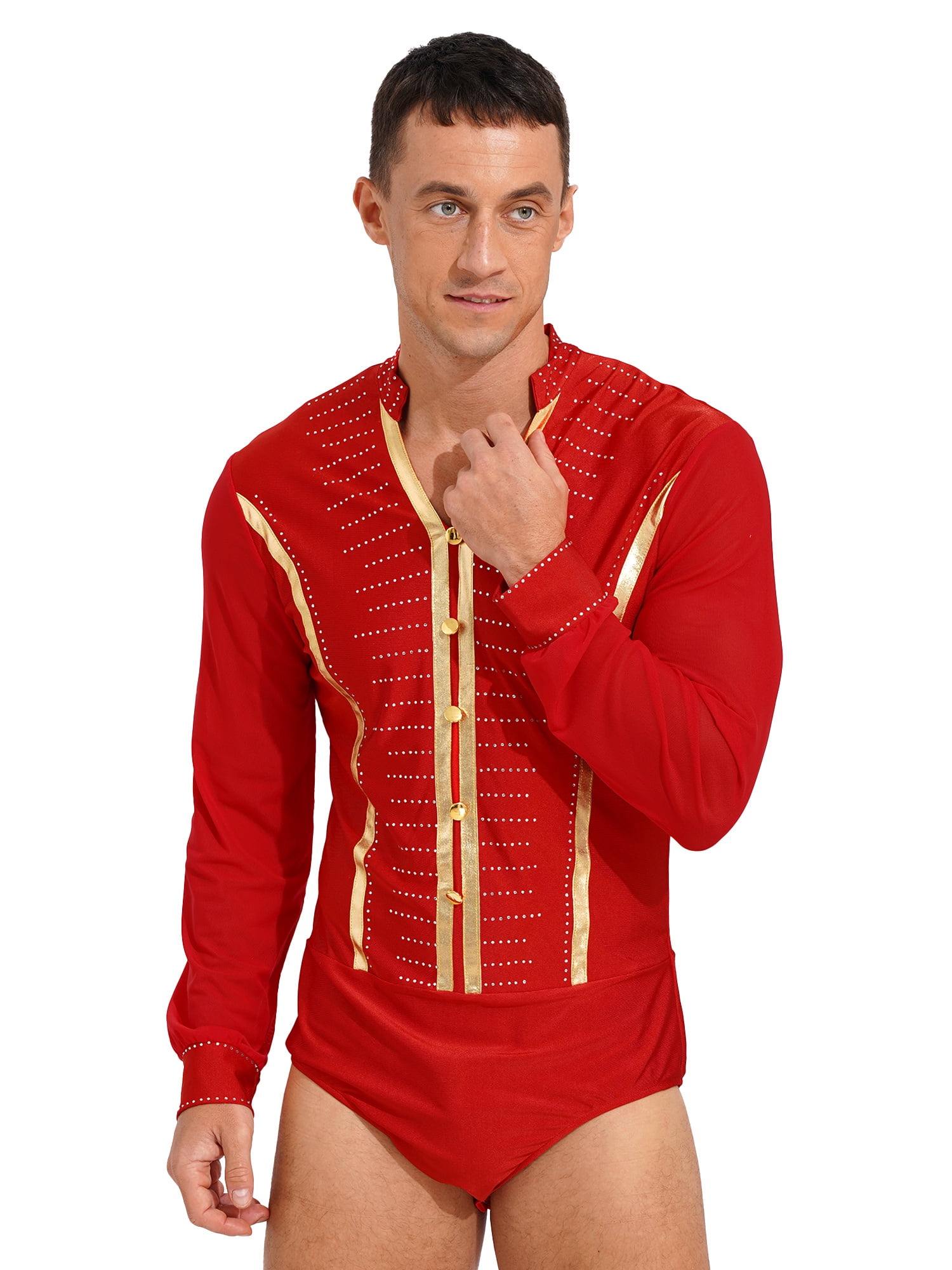CHICTRY Mens Shiny Rhinestone Deep V Neck Latin Tango Dance