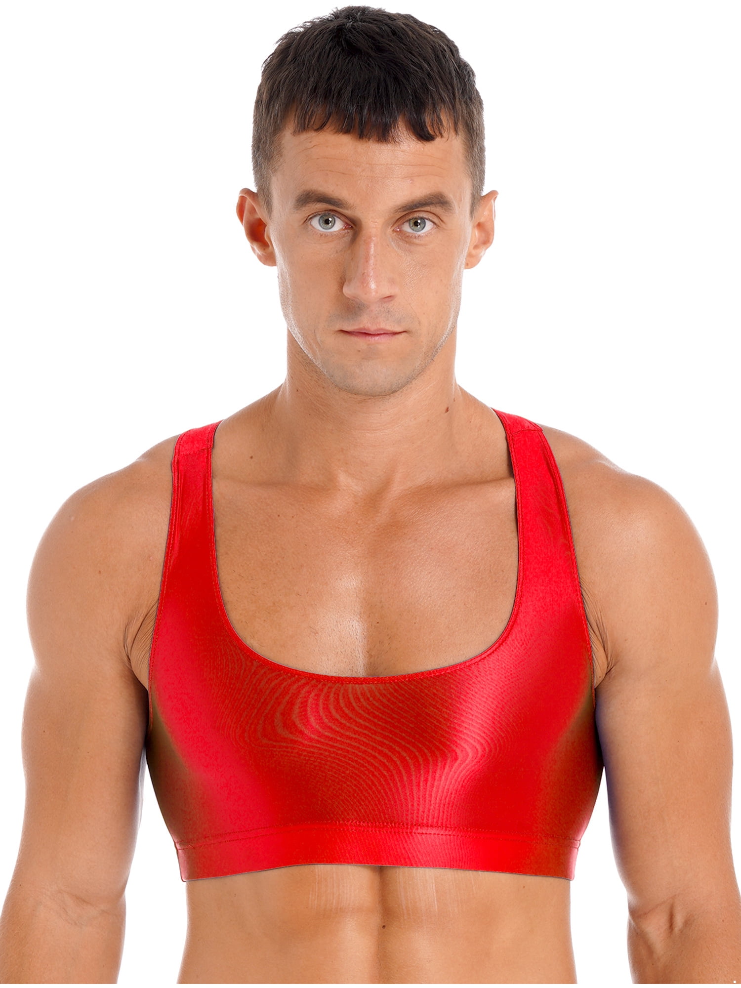 CHICTRY Mens U Neck Oil Shiny Tank Tops Glossy Solid Color Sports