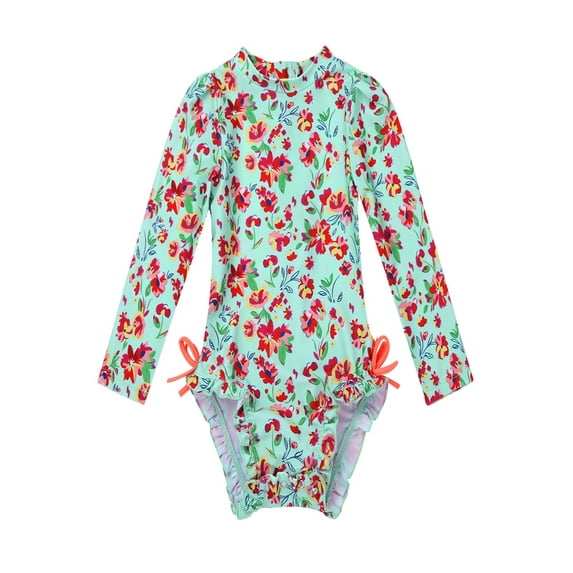 CHICTRY Newborn Baby Girls Rash Guard Ruffled Back One Piece Beach Bathing Suit Light Green 6-12 Months