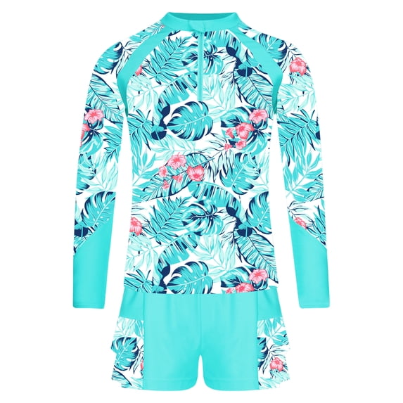 CHICTRY Rash Guard Sets for Girls Upf 50+ Swim Tank Top with Ruffles Trunks Modest Swimsuits Tankini Green 14