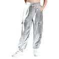 thumbnail image 1 of CHICTRY Shiny Holographic Cargo Pants Girls Boys Jazz Hip-Hop Street Dance Wear Trousers with Pockets Silver 10, 1 of 7