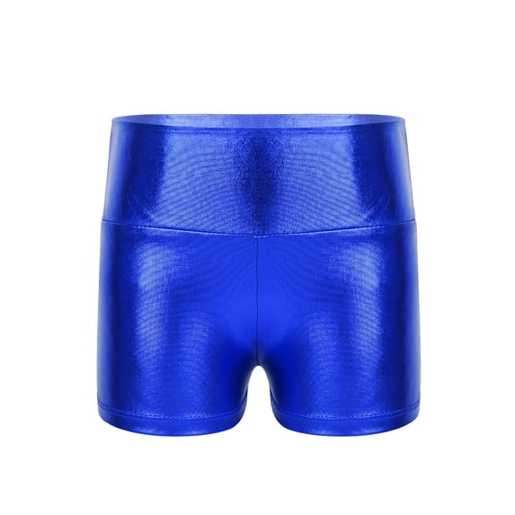 CHICTRY Teens Girls Shiny Ballet Dance Shorts High Waist Metallic Gymnastics Fitness Shorts Blue-A 6