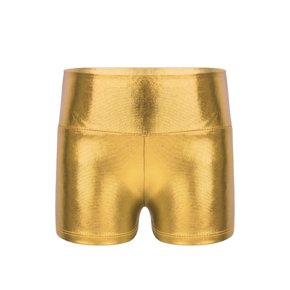 CHICTRY Teens Girls Shiny Ballet Dance Shorts High Waist Metallic Gymnastics Fitness Shorts Gold 4