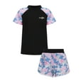 thumbnail image 1 of CHICTRY Two-Piece Swimsuit for Girls Tweens Quick Dry Rash Guard Camouflage Print Swim Shirt with Shorts Black 5-6, 1 of 7