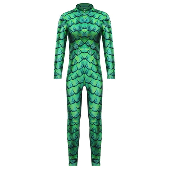 CHICTRY Unisex Girls Boys 3D Mermaid Scales Printed Full Body Unitard Athletic Swimsuits Halloween Dancewear Green 155-160/XL