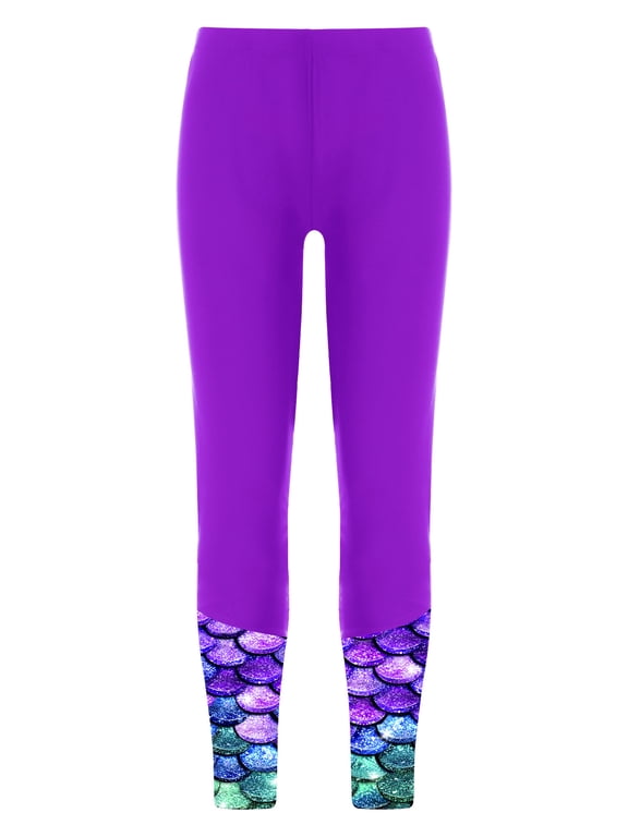 Upf 50+ Swim Leggings for Girls Printed Bottom Leg Swim Long Pants Gymnastics Yoga Dance Tights Purple 6