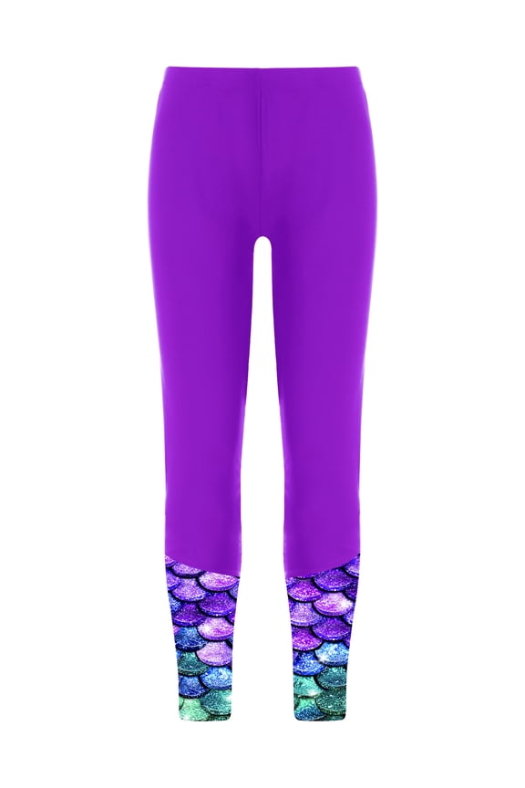 Upf 50+ Swim Leggings for Girls Printed Bottom Leg Swim Long Pants Gymnastics Yoga Dance Tights Purple 6