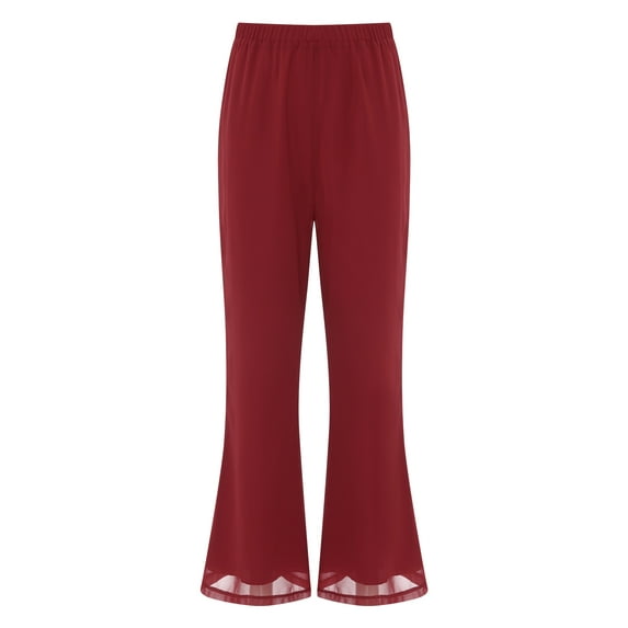 CHICTRY Woman Chiffon Elegant Long Pants Casual Trousers Mother of Brides Formal Dress-up Burgundy L