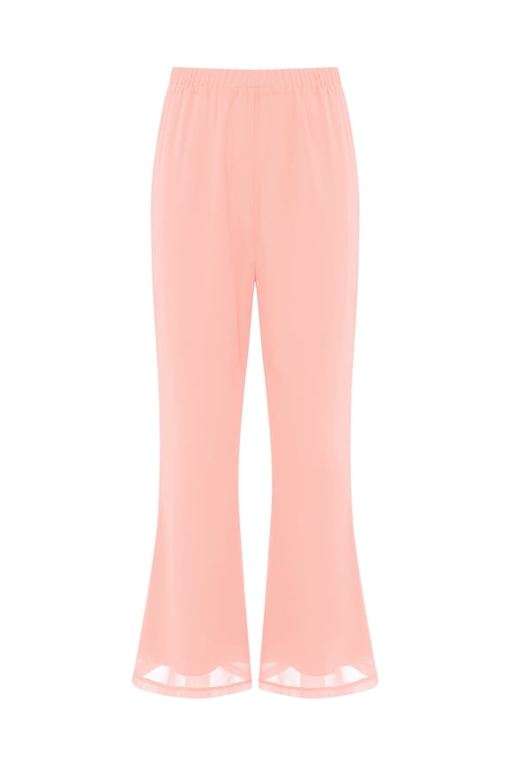 Woman Chiffon Elegant Long Pants Casual Trousers Mother of Brides Formal Dress-up Pink 3XL