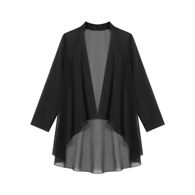 CHICTRY Women Chiffon Long Sleeve Cardigan Open Front Casual Shrug Bride's Mother Formal Coat Black M