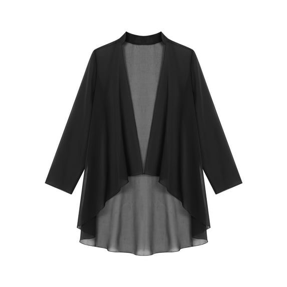 CHICTRY Women Chiffon Long Sleeve Cardigan Open Front Casual Shrug Bride's Mother Formal Coat Black S