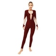 thumbnail image 1 of CHICTRY Women Shiny Rhinestone Keyhole Back Ice Skating Full Cover Unitard Gymnastics Dance Jumpsuits Burgundy M, 1 of 7