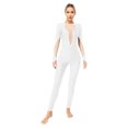 thumbnail image 1 of CHICTRY Women Shiny Rhinestone Keyhole Back Ice Skating Full Cover Unitard Gymnastics Dance Jumpsuits White XXL, 1 of 7