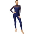 thumbnail image 1 of CHICTRY Women Shiny Rhinestone Mesh Keyhole Back Full Body Unitard Gymnastics Ballet Dance Ice Skating Unitard Navy Blue XXL, 1 of 7