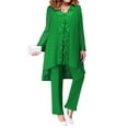 thumbnail image 1 of CHICTRY Women's 3Pcs Mother of The Bride Outfit Formal Chiffon Pant Suit Evening Cocktail Party Blazers Green L/0XL, 1 of 6