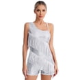 thumbnail image 1 of CHICTRY Women's Modern Jazz Hiphop Disco DJ Rave Dancewear Sequins One Shoulder Straps Tassel Biketard Dress White XL, 1 of 7