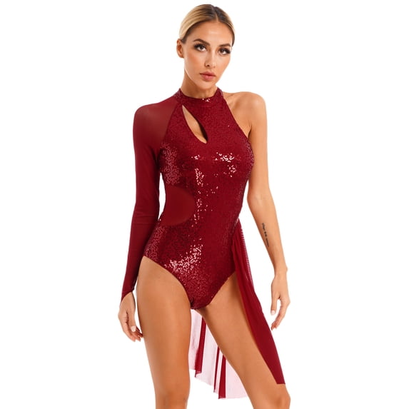 CHICTRY Womens Allover Sparkly Sequins Dance Gymnastics Skirted Leotard Dress
