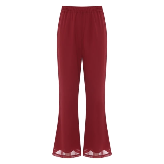 CHICTRY Womens Chiffon Casual Pants Wide Legs Loose Pants for Party Office Burgundy XL